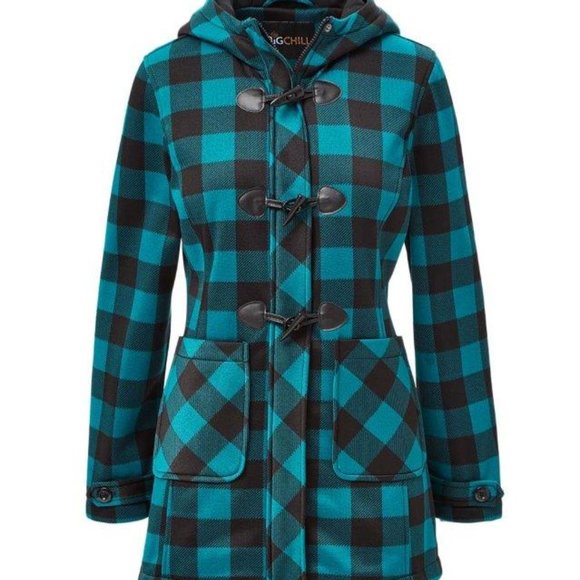 NWT Chill | Black & Peacock Buffalo Check Fleece Toggle Accent Jacket - LARGE - Picture 3 of 10